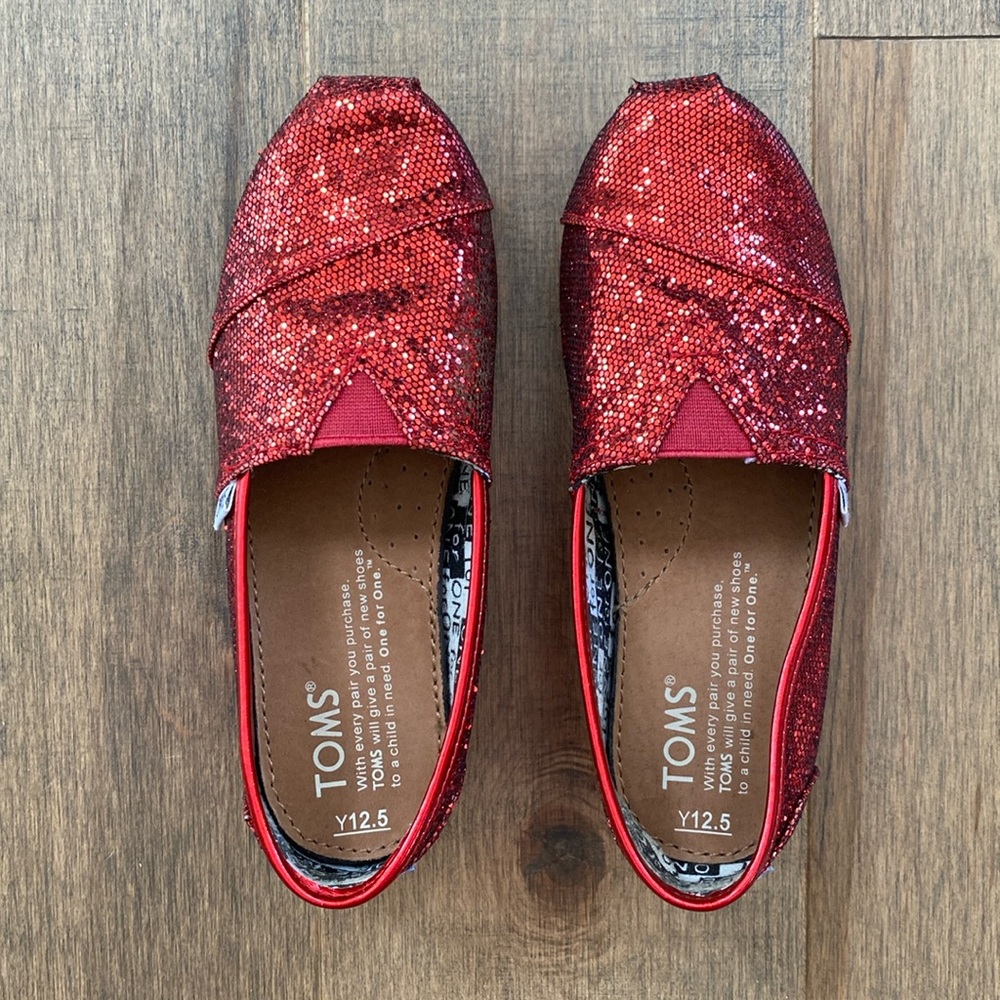 TOMS Red glitter slip on shoe